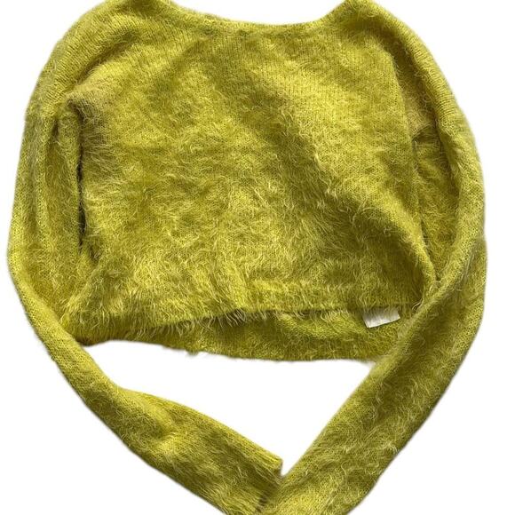 Lime Green Fuzzy Cropped Sweater - Long Sleeve, Soft Knit, Refurbished - Picture 1 of 5
